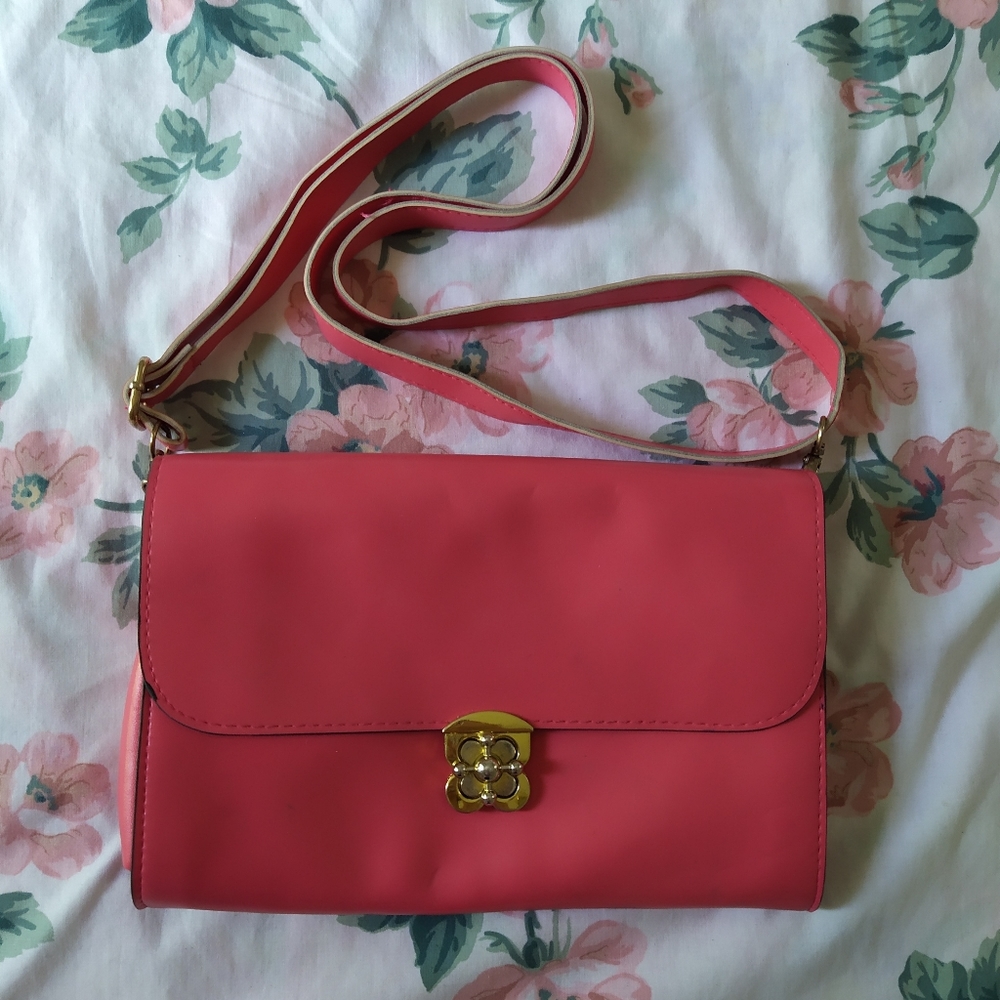 Pink Envelope Clutch Crossbody Shoulder Purse Bag